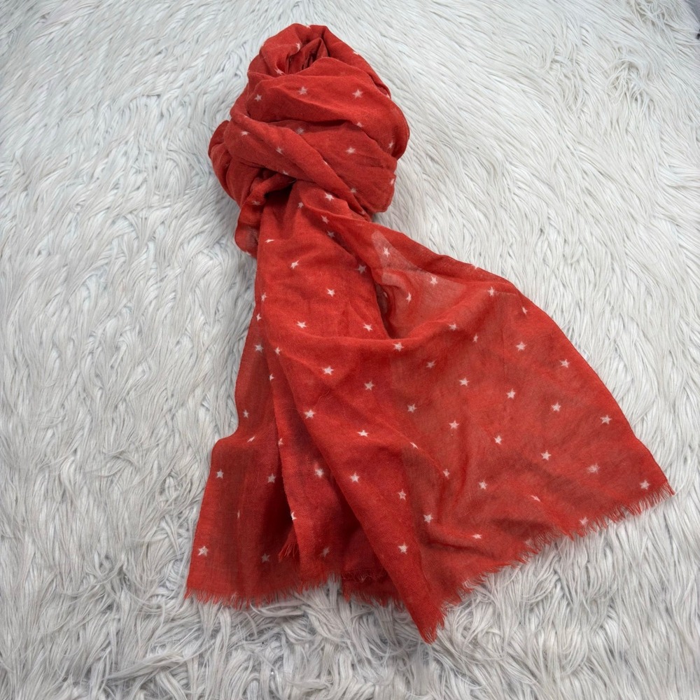 J.Crew Red White Star Print Light Weight Scarf Dopamine Whimsy Artsy Americana